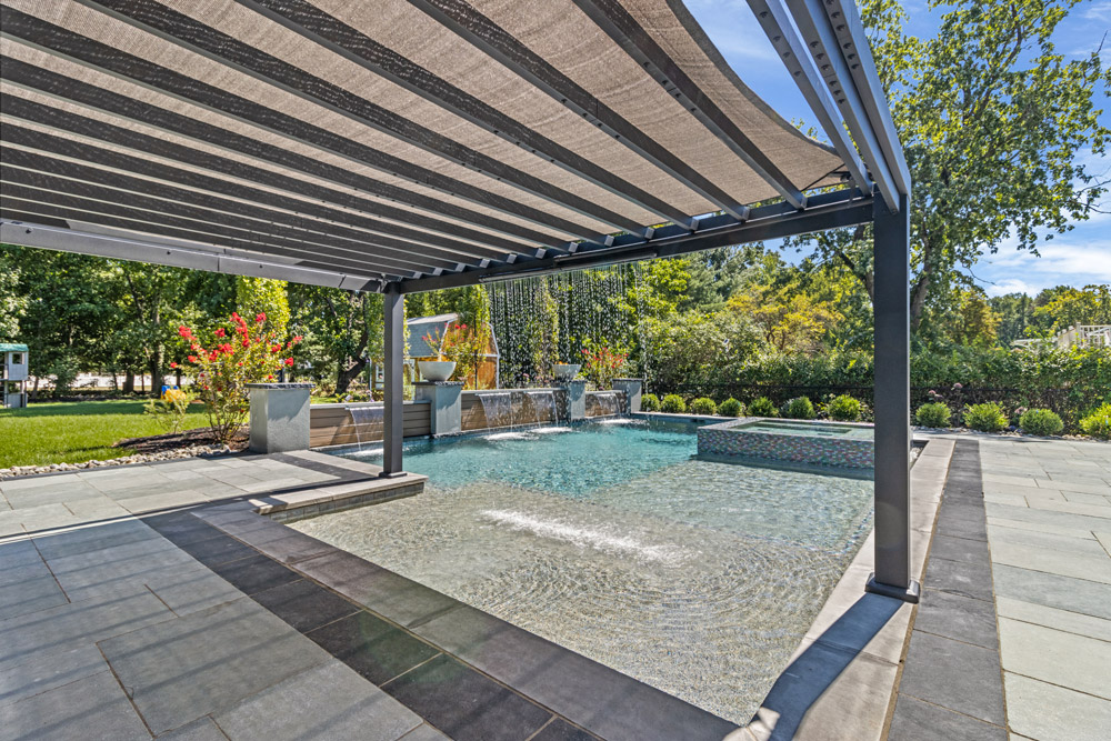 custom pool design with gazebo